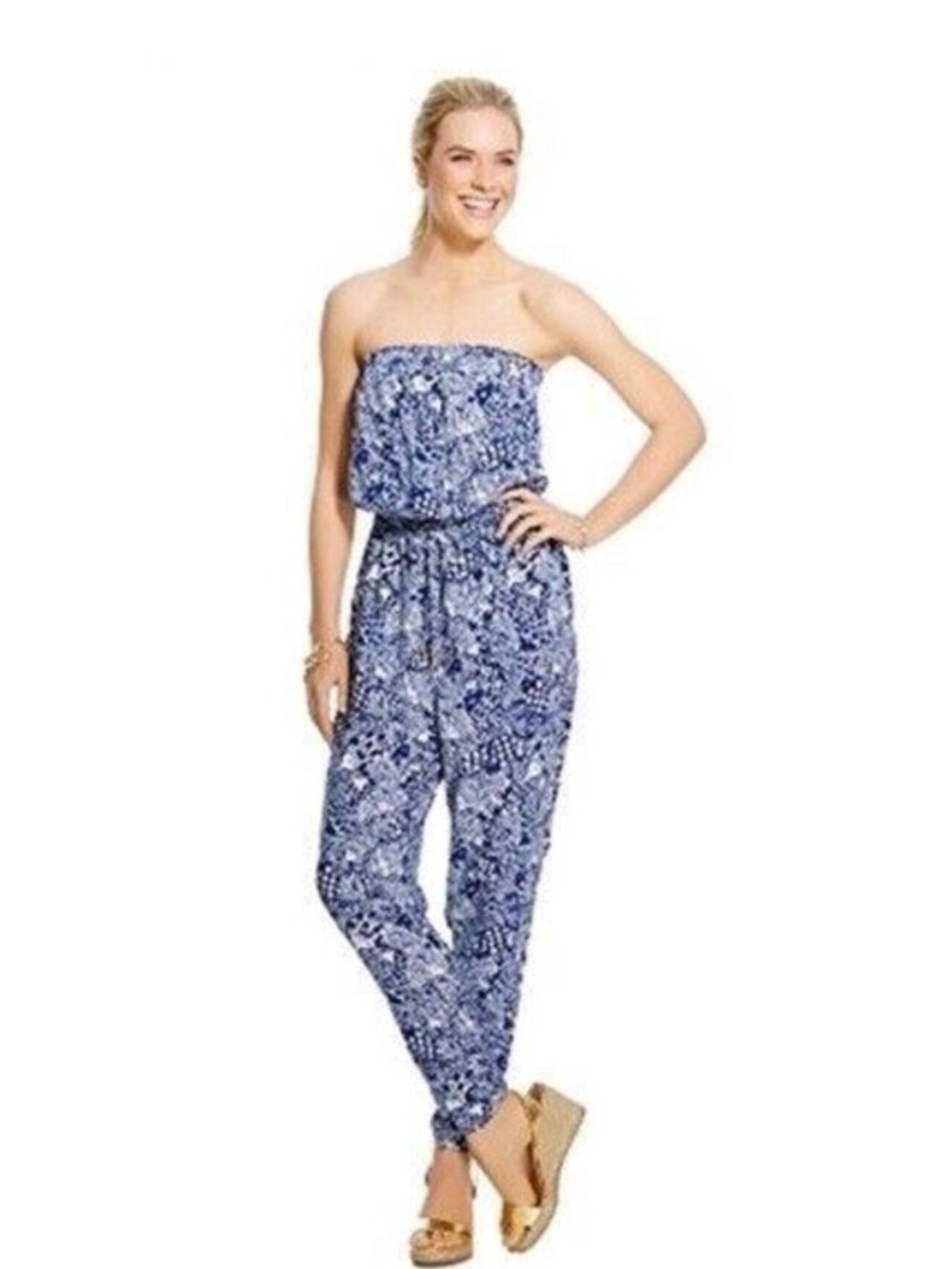 Lilly Pulitzer for Target Blue Printed Strapless Jumpsuit XL Fish Blue